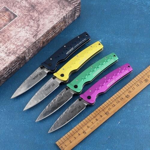 Damascus steel folding knife with aluminum handle tactical outdoor camping survival climbing hunting self-defense tool knife