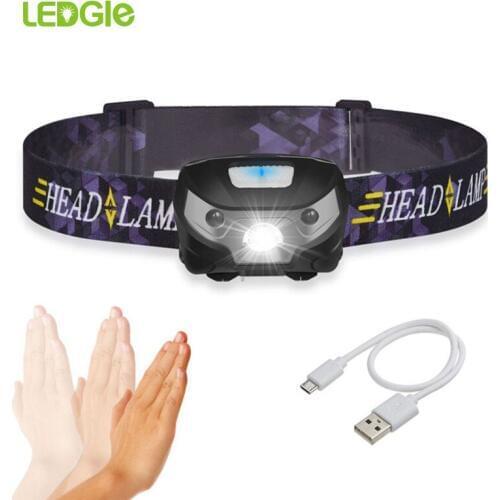 LEDGLE Motion Sensor Headlamp Headlight Rechargeable LED Headlights IPX4 Waterproof Far Camping Fishing USB Headlamp Lightweight