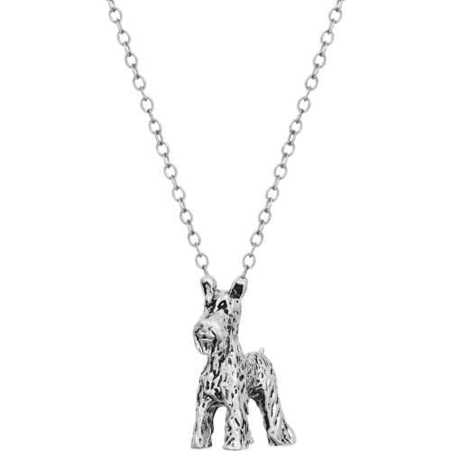Vintage Boho Airedale Terrier & Schnauzer Dog Charm Pendant Necklace For Women Men Jewelry Pet Gift Stainless Steel Long Chain