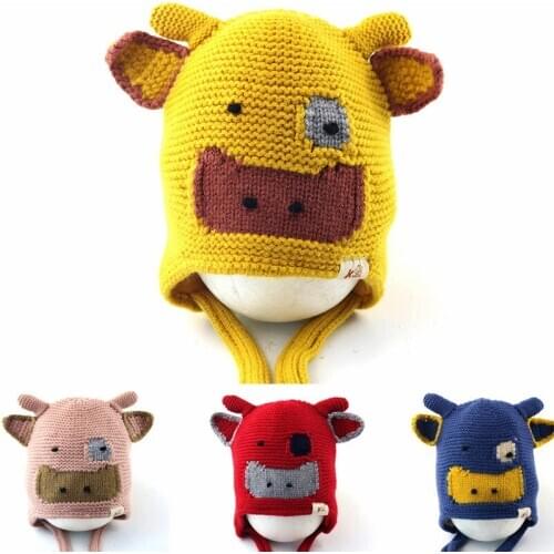 New Year Knitted Winter Hat Beanie Light Up Illuminate Warm Hat For Kids Christmas Decor Cosplay Cow Ear Pompom Hip Hop Gorro