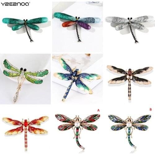 1PC Crystal Vintage Dragonfly Brooches For Women Large Insect Brooch Pin Fashion Dress Coat Accessories Cute Jewelry