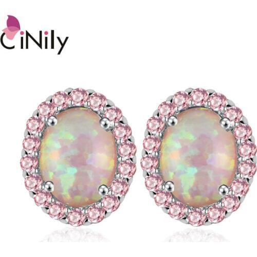 CiNily Created Pink Fire Opal Pink Zircon Silver Plated Wholesale Hot Sell Fashion Jewelry for Women Stud Earrings 12mm OH3900
