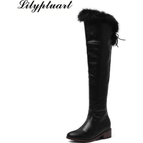 2019 simple style winter thick with fashion boots round short plush zipper plastic bottom over the knee boots women