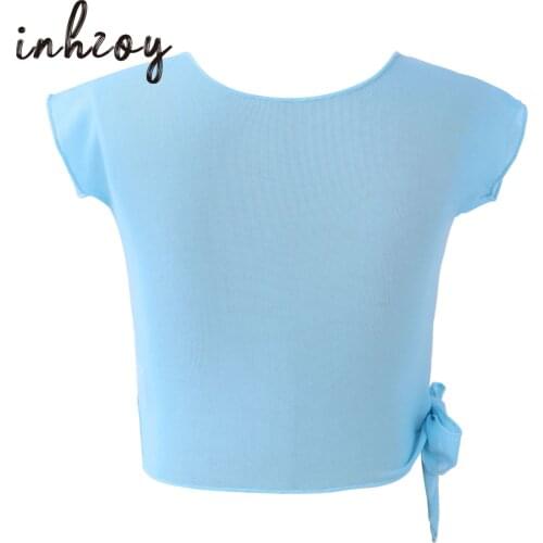 Girl Ballet Gymnastic Leotard Cover Top Short Sleeve See-through Mesh Dance Tops Kids Dance Clothing