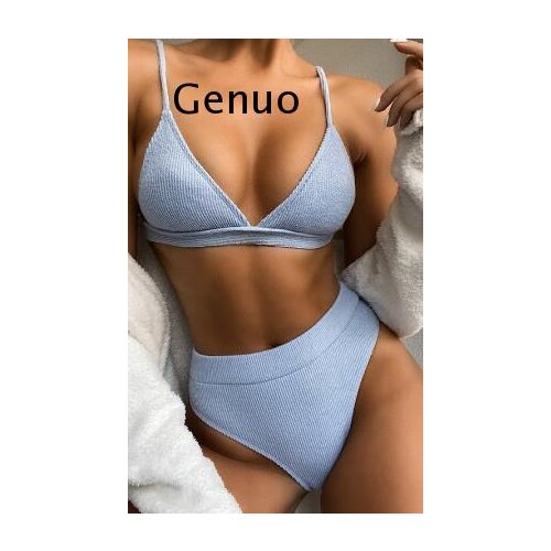 Special Fabric Female Swimsuit High Waist Bikini Women Swimwear Two-Pieces Bikini Set Ribbed Bather Bathing Suit Swim