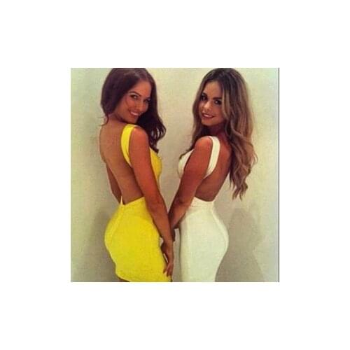 5 colors fashion best seller yellow BACKLESS above knee sexy Bandage Dresses wholesale white/black/red/blue