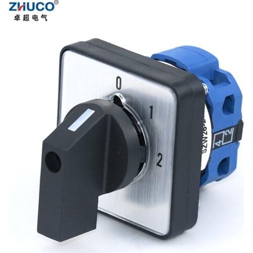 ZHUCO SZW26/LW26-20 0-1-2 One Pole Three Position 64X64 48X48 mm Panel 20A 660V Selector Rotary Cam Universal Changeover Switch