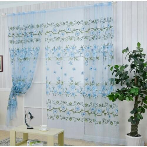 100*200cm100*260cm New Hot Decorative Offset Printing Flower Window Curtain Tulle Window Home Decoration Floral net curtain