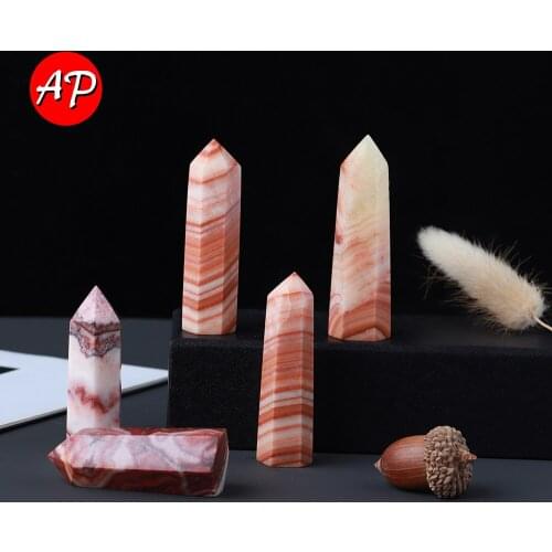 5-8cm Natural Pork stone Quartz Column Rhodochrosite Crystal Point Improve Mood Wand Obelisk Home Decoration