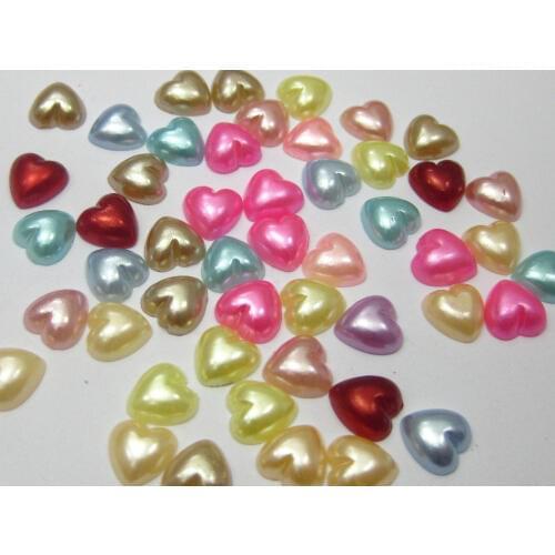 500 Mixed Color Heart Half Pearl Bead 8X8mm Flat Back Scrapbook Craft