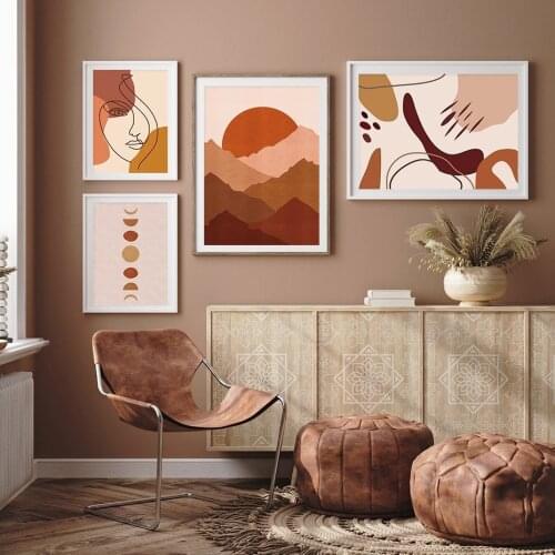 Abstract Home Decoration Painting Terracotta Color Wall Pictures for Living Room Modern Abstract Posters and Prints Wall Art