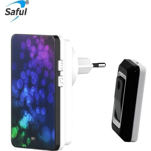 Saful wireless doorbell EU / AU / UK / US Plug simple design black waterproof 28 ringtones Adjustable Sound Volume