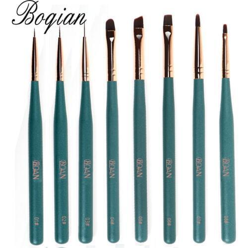 BQAN Nail Art Painting Draw Brush with Metal Cap Professional Acrylic UV Gel Nail Polish Manicure Pen Liner Flat Round
