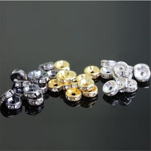 100pcs 6mm 8mm 10mm 17 Color Rhinestone Rondelles Crystal Bead Loose Spacer Beads for DIY Jewelry Making