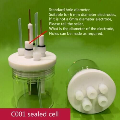 C001 sealed cell, straight five hole sealed cell, three electrode system. Electrochemical electrode