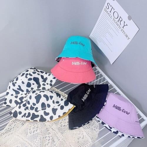 Double-sided Baby Bucket Hat Cute Cow Letter Baby Panama Hat For Boys Girls Outdoor Children Beach Cap Kids Sun Hat 1-3Y