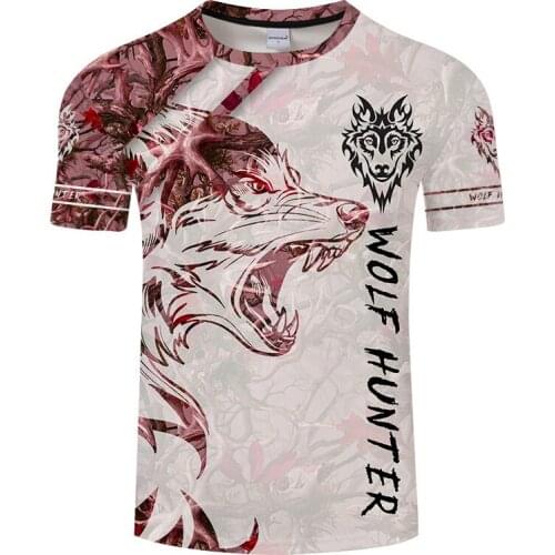 New mens wolf graphic print Harajuku T-shirt Funny and lively cute animal summer wind casual T-shirt