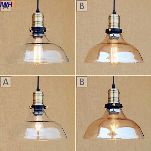 IWHD Glass Vintage Pendant Lamps American Retro Edison Light Loft Industrial Pendant lighting Fixtures Lamparas Luminaire