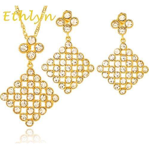 Ethlyn Ethiopian Gold color Jewelry Set Fashion Jewelry Zircon Earrings Necklace Set For Women Jewelry S005