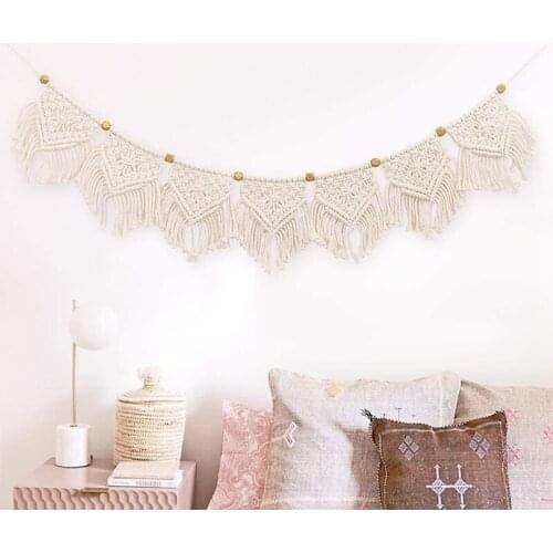 Hot Macrame Woven Wall Hanging Fringe Garland Banner Boho Chic Wall Decor Woven Home Decoration For Apartment Bedroom