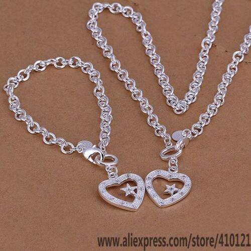 S032 Hot Sale Silver Color Fine Jewelry Sets,Wholesale Jewelry Elegant Charms Fashion Set Inlaid Heart And Star /dahalroa
