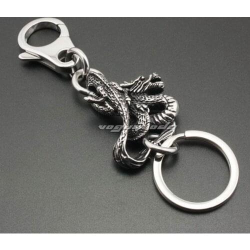 LINSION Unique 316L Stainless Steel Dragon KeyRing Mens Biker Rocker Punk Keychain 3H002KC 3P3