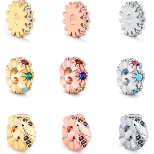 MINHIN 5pcs/lot Gold Silver Plated Zircon Rondelles Crystal Beads Copper Spacer Beads for Jewelry Making DIY Accessories