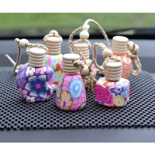 Refillable Flower Car Perfume Pendent Bottle Porcelain Pottery Accessories Empty Automatic Volatile Aroma Hang Strap Bottle