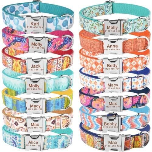 Nylon Fashion Boy Girl Unisex Dogs Collar Products Pet Collar Small Large Personalized Dog Collar Custom Engraved Name ID Tag