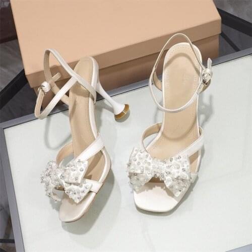 Newest Bow Women Sandals High Heels Crystal Women Shoes Sweet Zapatillas Mujer Open Toes Buty Damskie Casual Ladies Shoes 2021