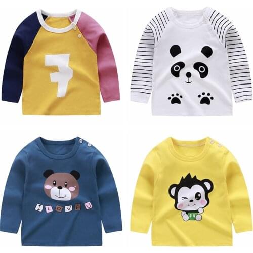 New Childrens Wear Baby Boy Cotton Long Sleeved Tshirt Baby Girl Kids Cartoon Prints Clothing For Autumn