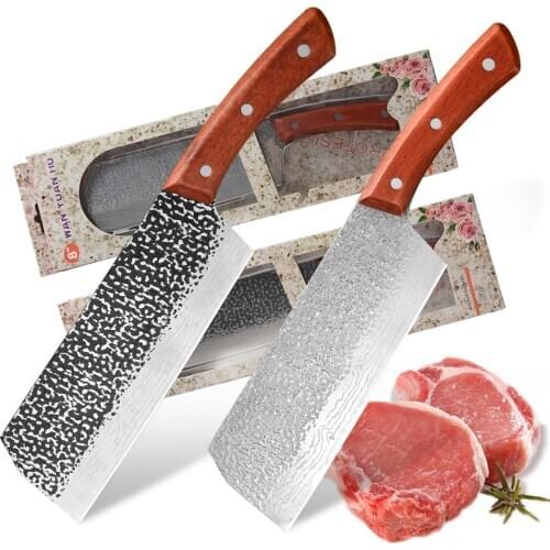 XYj 8 inch Chopping Nakiri Kitchen Knife Forged Handmade Full Tang Camping Outdoor Serbian Cleaver Knife Butcher Knife Gift Box