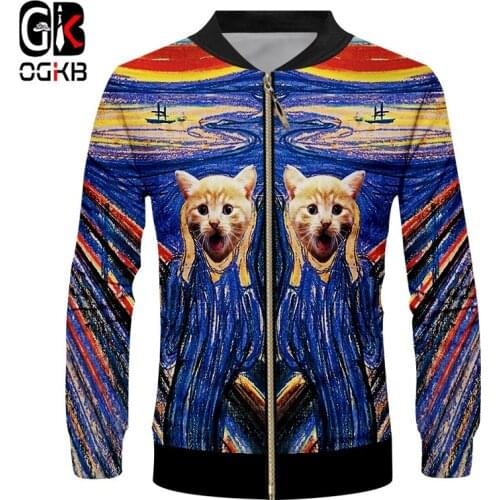 OGKB Homme Coat Hot Fit 3D Coat Print Starry sky cat Casual Large Size Tops Tees Men Zipper Jacket Wholesale