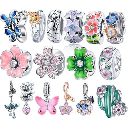 WOSTU Authentic 925 Sterling Silver Colorful Flowers Beads Charms Pendant Fit Bracelets Women Fashion DIY Jewelry Gift Making