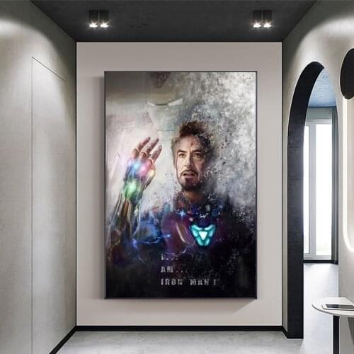 Marvel Canvas Poster Painting I Am Iron Man Painting Superhero Movie Poster Bedroom Wall Decoration Children Gift Mural