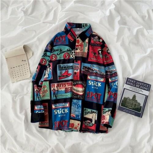 2021 Spring Women Loose Long Sleeve Shirt Casual Fashion Tops Blouse Korean Vintage Style Harajuku Goth Flower Retro Clothes