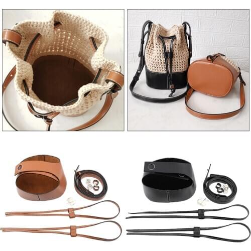 DIY PU Leather Knitting Crochet Bags Nail Bottom Cushion Base with Holes Drawstring for Handbag Cross Body Bucket Bag Making