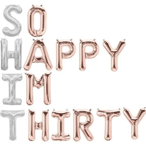 Silver Rose Gold SO HAPPY IM THIRTY Letter Balloons 30th Happy Birthday Party Balloons