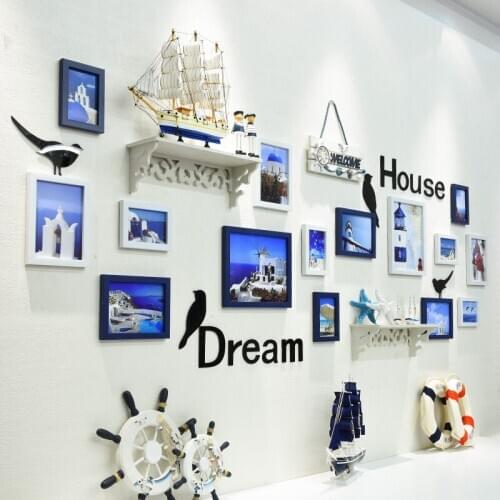 Mediterranean Style Decorations Creative European Wall Hanging Photo Frame Living Dining Room Wall Sticker Shelf Storage Rack L