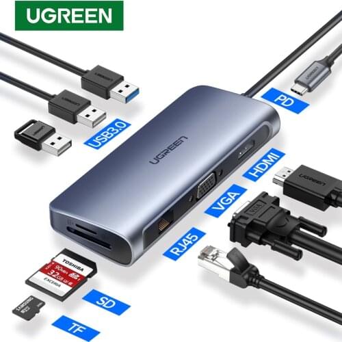 Ugreen USB Type C Hub to HDMI VGA HUB Adapter for MacBook Samsung Galaxy S10/S9 USB C Converter Thunderbolt USB 3.0 Dock Charger