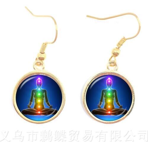 Eastern Meditative Techniques Chakra Symbols Pattern Earrings Glass Cabochon Jewellery Sporty Best Gift For Family And Friends