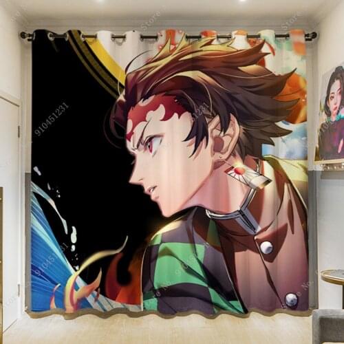 Demon Slayer Print Anime Blackout Curtains for Window Treatment Drapes Living Room Bedroom Blinds Kids Room Home Decor
