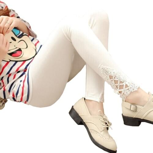 VIIANLES Women Leggings Knitted Diamond Hollow Out Lace Pants Spring Autumn Black White Casual Trousers