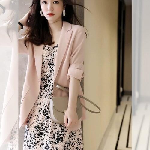 Womens 2021 New Suit Business Two-piece Temperament Long Sleeve Print Dress, Spring/Summer Halter Ladies Midi Maxi