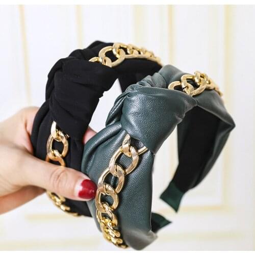 Synthetic Leather Metal Chain Headbands For Women Knot Headband Punk Hair Accessories Hair Band Flower Crown Hairbands Head Wrap