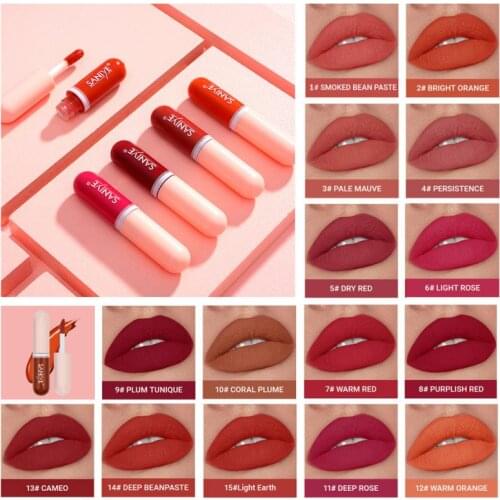 SANIYE 12 Colors Liquid Lipstick Matte Velvet Lip Gloss Waterproof Long-lasting Mini Red Capsule Lip Glaze Sexy Lip Makeup TSLM2