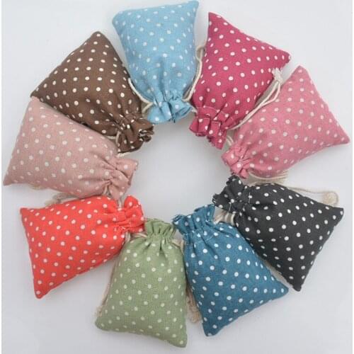10pcs/lot Multicolor dots Printed Cotton Drawstring Storage BagsKids ToysCandy Bags Cotton Linen Jewelry Cosmetic Pouch
