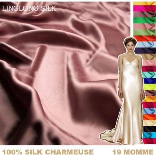 100%SILK CHARMEUSE SATIN 114cm width 19momme Pure Mulberry Silk Fabric satin bed sheets fabric for curtains free shipping 61-90