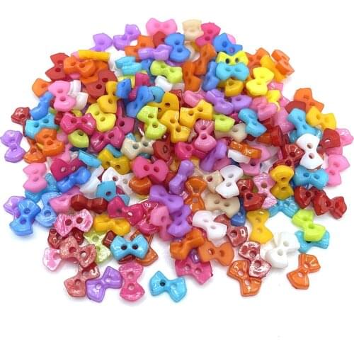 100pcs Mixed Mini Tiny Plastic Bows Buttons Sewing Doll Clothes Embellishments Scrapbook Cardmaking 6x10mm