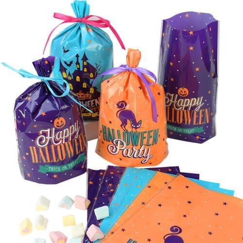 20pcs Happy Halloween Candy Bags Horror Pumpkin Castle Snack Cookie Bag For DIY Halloween Party Plastic Gift Packing Pouch
